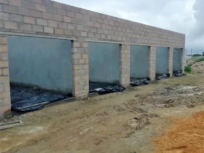 Commercial office and storage space construction with paving